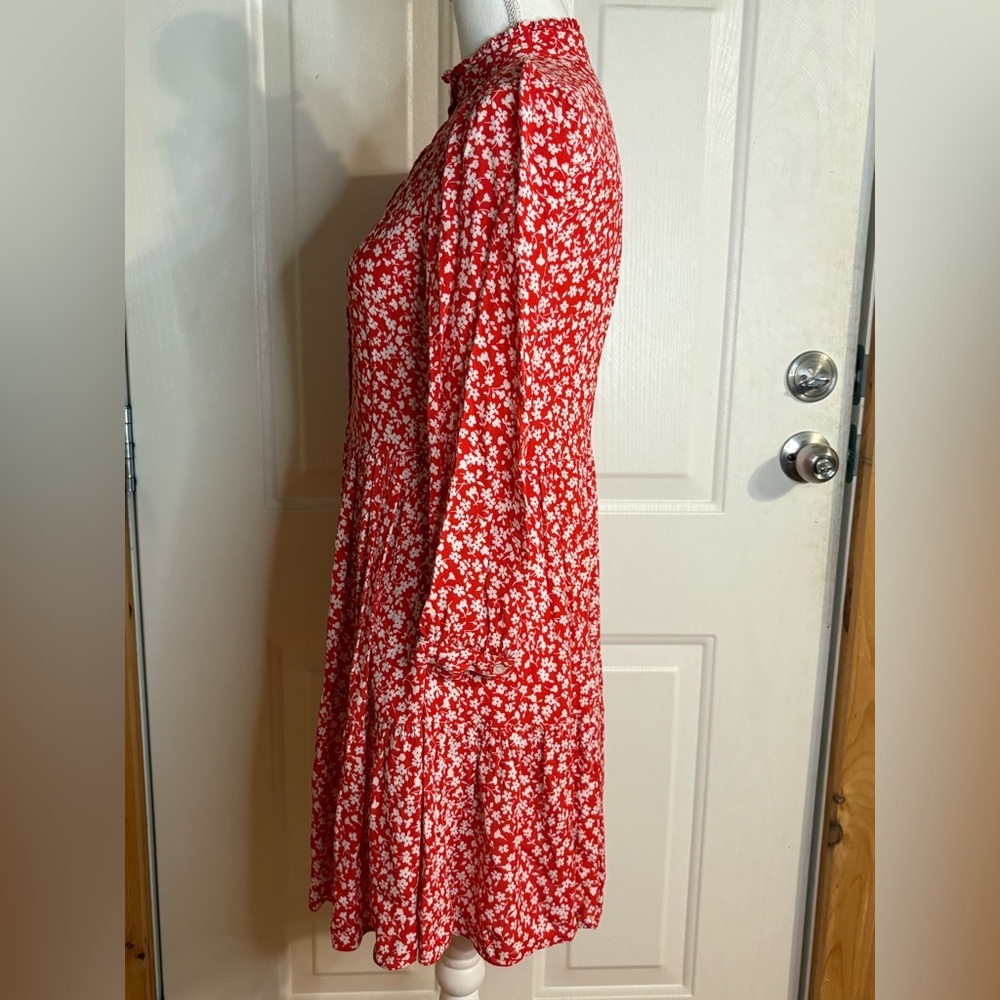 J. Crew Hadid Shirt Dress size XXS red with white floral patterns - Picture 3 of 12